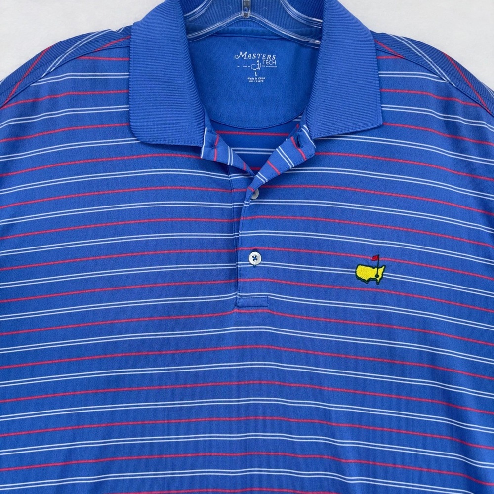 Masters Tech Mens Golf Polo Shirt Blue Striped Performance Short Sleeve Large